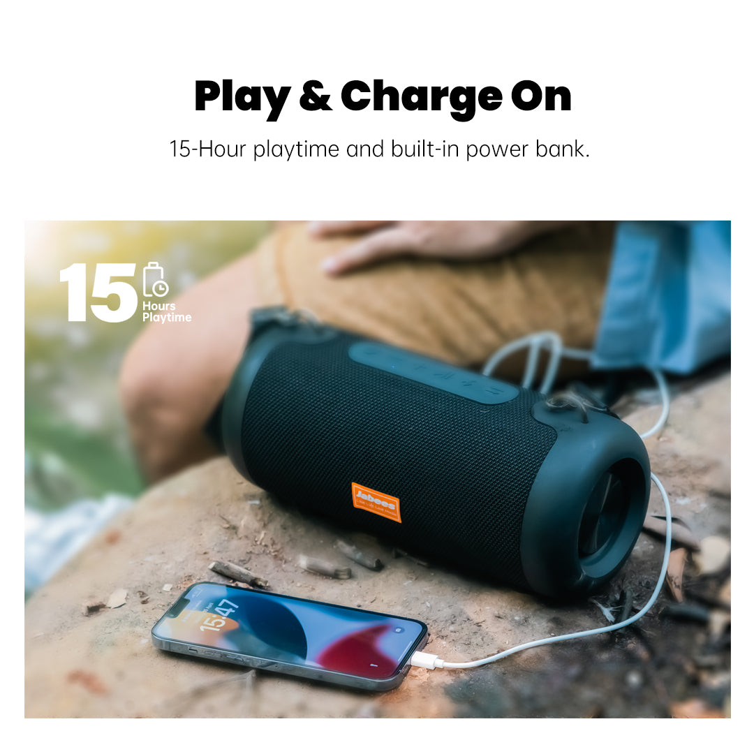 WHALE with Nylon Strap – Bluetooth IPX7 Waterproof Portable Outdoor Speaker with 30W Stereo Sound and USB Charge Out